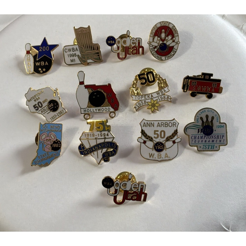Lot of 13 Vintage Womens Bowling Association WBA Enamel Lapel Pins Sports Lot